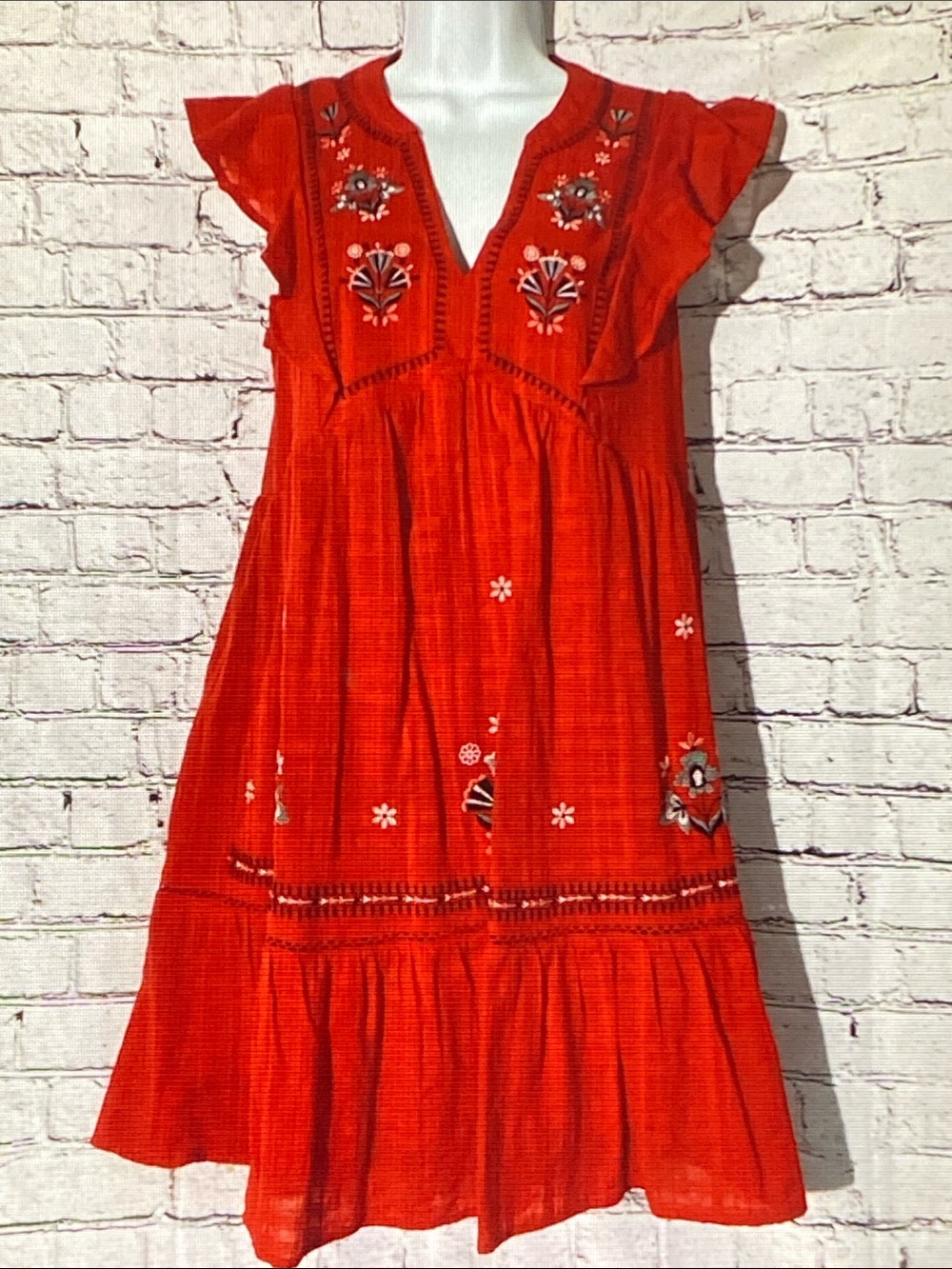 Knox Rose Red Embroidered Flutter Mini Dress